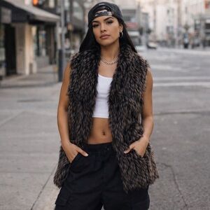 Noriko Gray & Black Mobwife Boho Sleeveless Open Front Vest Jacket Size S